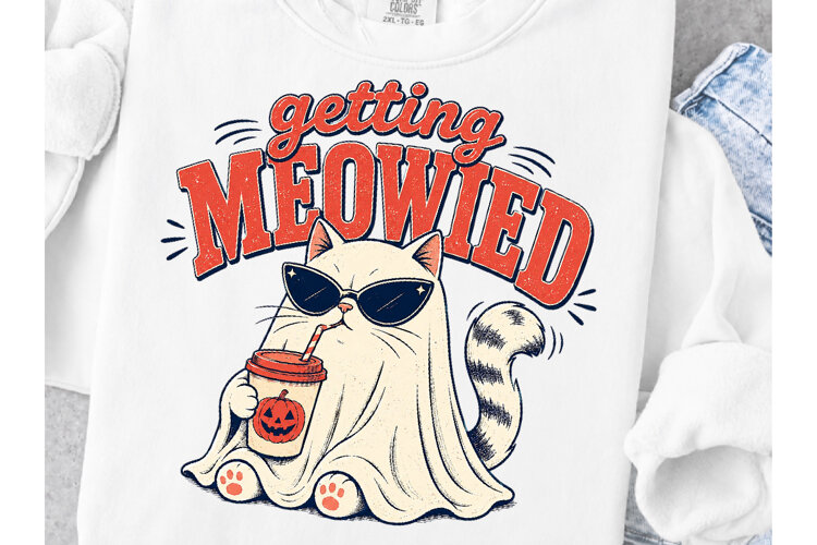 Getting Meowied PNG, Funny Ghost Cat Halloween PNG example image 1