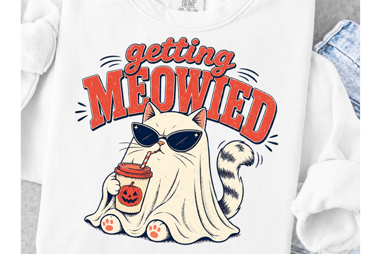 Getting Meowied PNG, Funny Ghost Cat Halloween PNG
