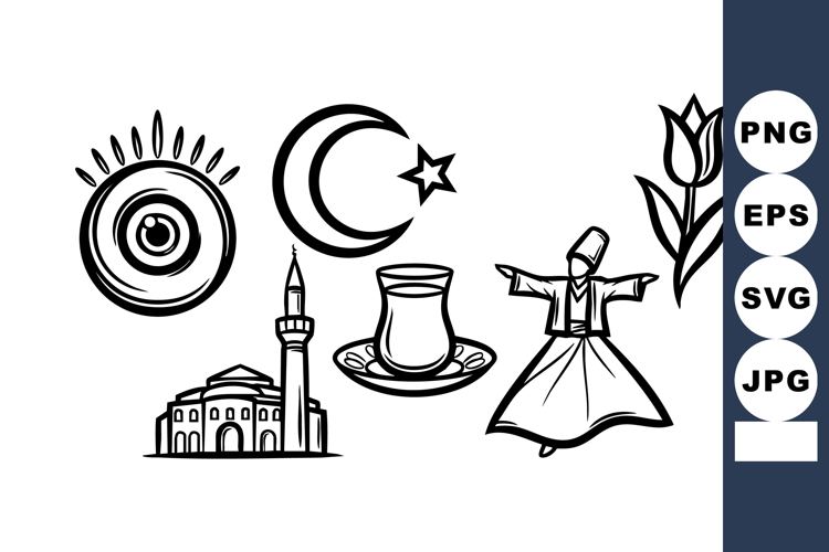 Whirling Dervish with Tulip and Mosque Crescent Star Symbols