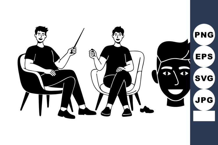 Minimal Flat Illustration Two Men Lounge Chairs Avatar