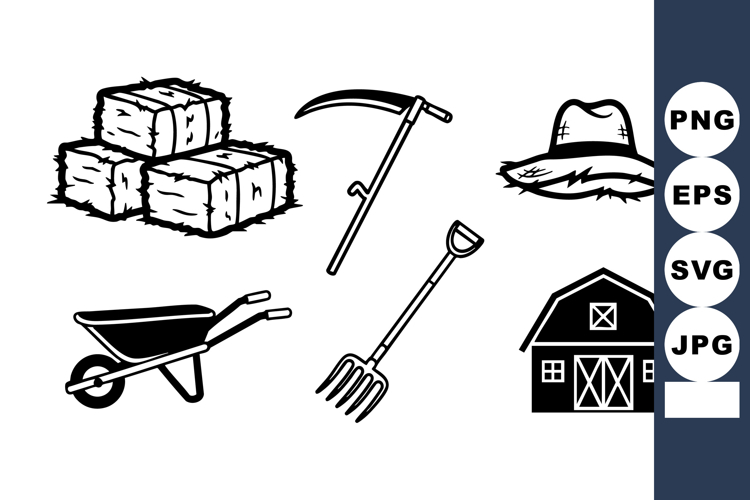 Black White Farm Tool Icon Set