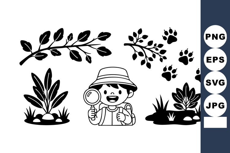 Cute Flat Boy Explorer with Magnifying Glass Vector