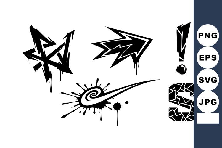 Street Graffiti Vector Pack: Drip Arrow, Swirl, Shattered S