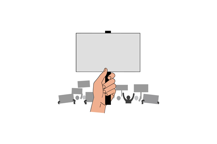 Hand holding a blank protest sign in a crowd of supporters i example image 1