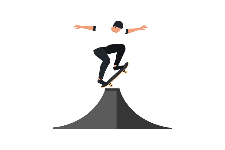 Skateboarder performing tricks on ramp in minimal vector ill example image 1