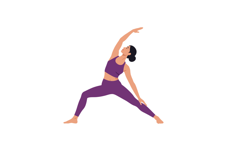 Woman performing yoga pose in flat style vector art