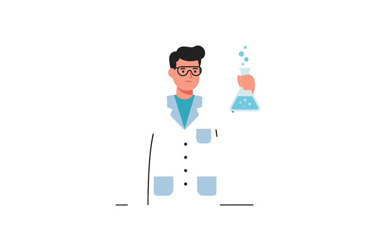 Scientist holding a beaker in a flat minimal vector illustra example image 1
