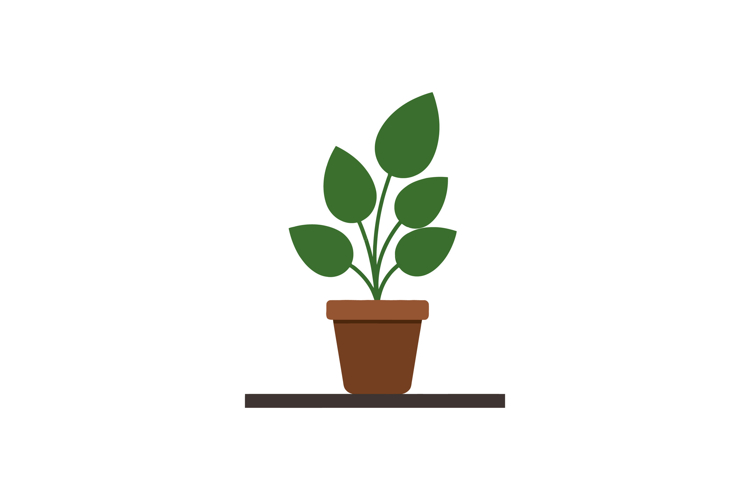 Green plant in a brown pot with minimal flat design vector a