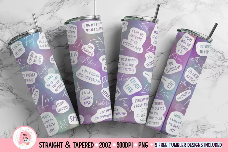 Purple Affirmation Tumbler For 20 oz | Png Self Love