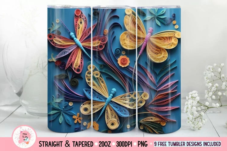 Dragonfly Tumbler Wrap | Quilling Flower Tumbler Wrap