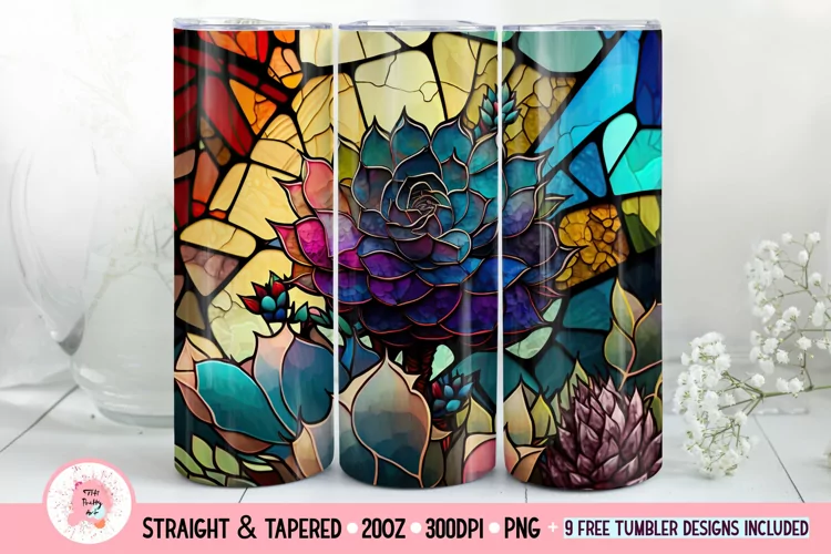 Stained Glass Tumbler Wrap | Succulents Tumbler Wrap