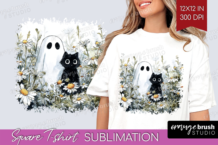 Cute Ghost Square Tshirt Background - Spooky Halloween PNG