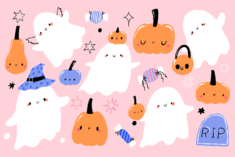 Halloween Clipart Ghost Pumpkin Hand Drawn PNG