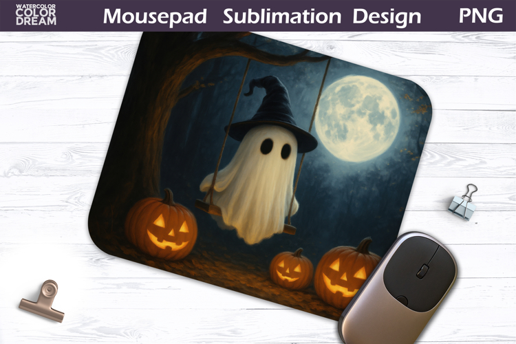 Ghost on Swing Mousepad PNG | Halloween Witch Sublimation