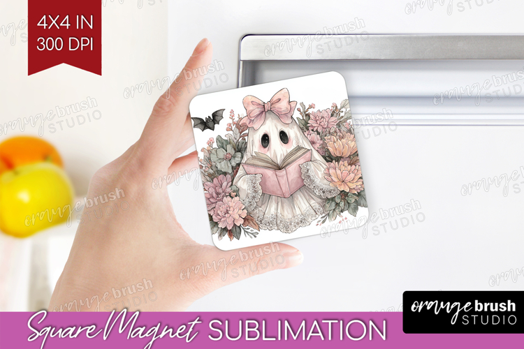 Cute Ghost Magnet Sublimation - Spooky Halloween Square PNG