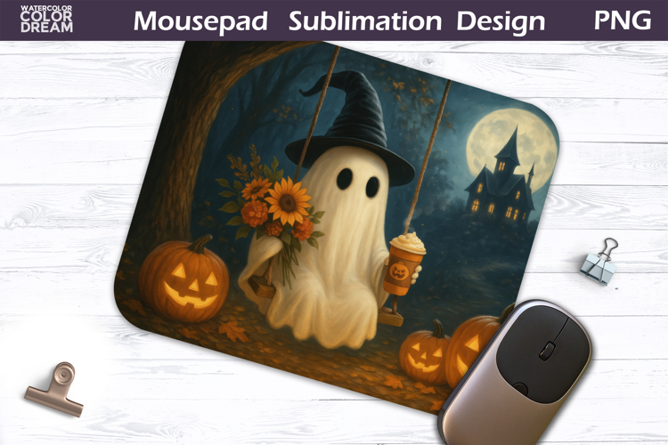 Ghost on Swing Mousepad PNG | Halloween Witch Sublimation