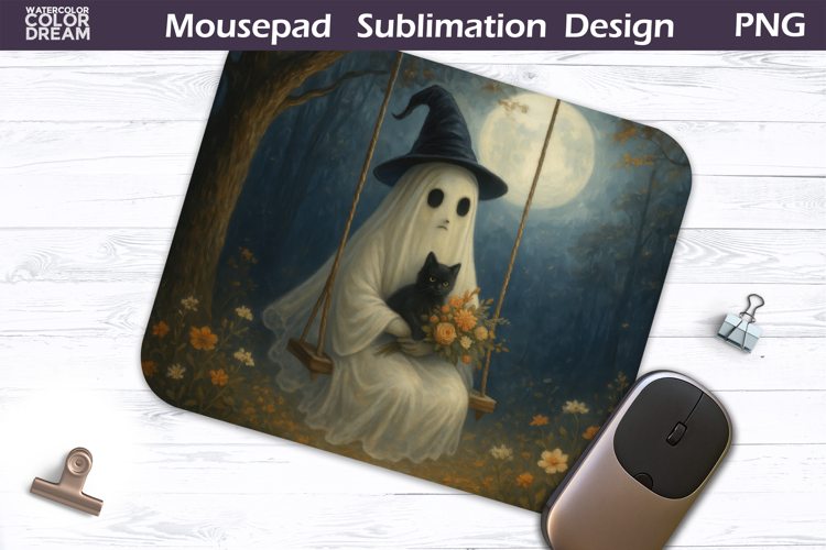 Ghost on Swing Mousepad PNG | Halloween Witch Sublimation