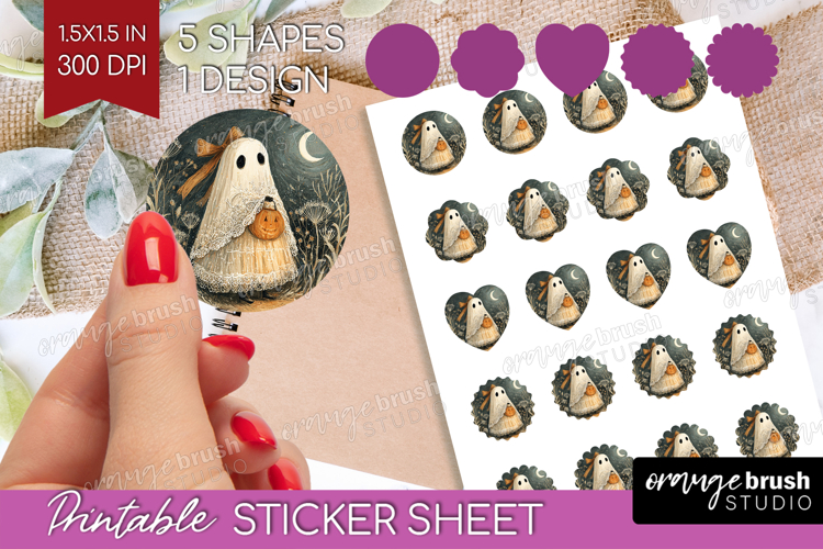 Cute Ghost Round Sticker - Spooky Halloween Printable Sheet
