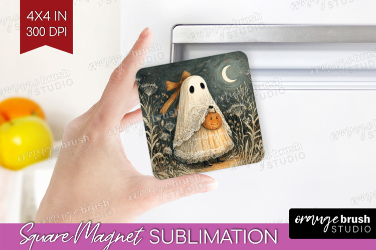 Cute Ghost Magnet Sublimation - Spooky Halloween Square PNG