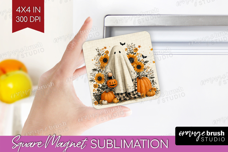 Ghost Halloween Magnet Sublimation Spooky Season Square