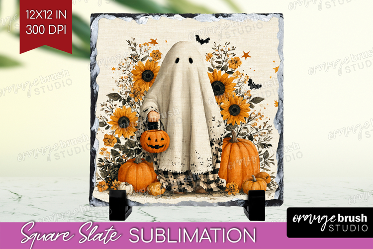 Ghost Halloween Slate PNG Spooky Season Square Slate