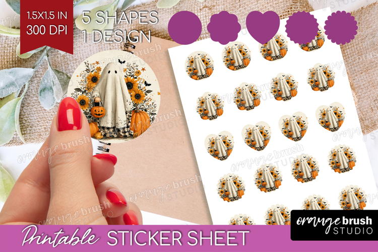 Ghost Halloween Round Sticker Spooky Season Printable