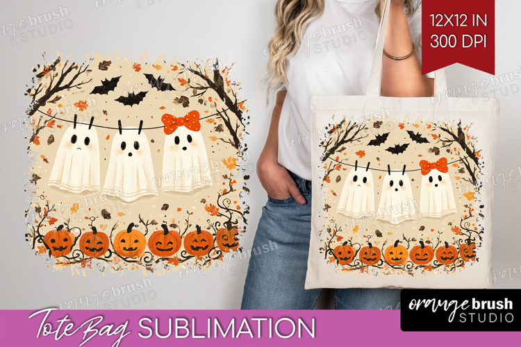 Cute Ghost Tote Bag - Spooky Halloween Tote Bag PNG