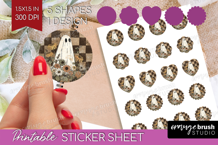 Cute Ghost Round Sticker - Spooky Halloween Printable Sheet