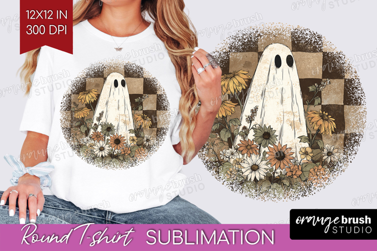 Cute Ghost Round Tshirt Background - Spooky Halloween PNG