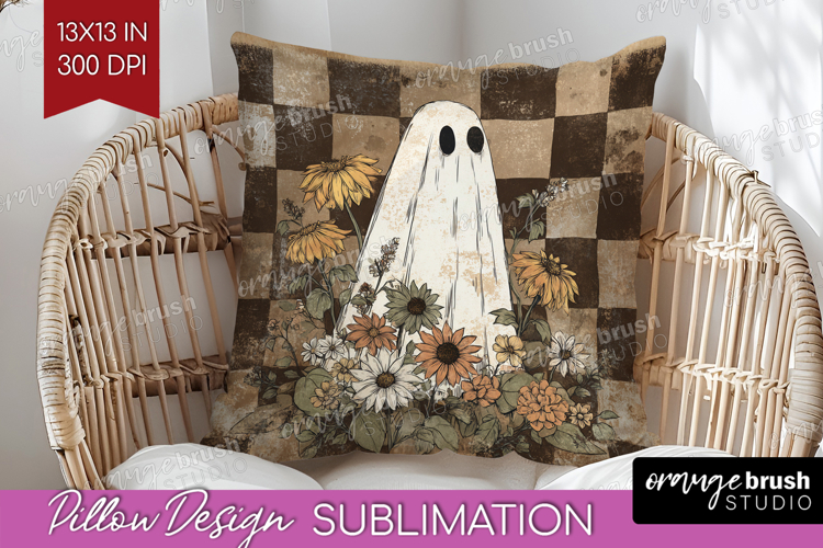Cute Ghost Pillow Sublimation - Spooky Halloween Pillow PNG