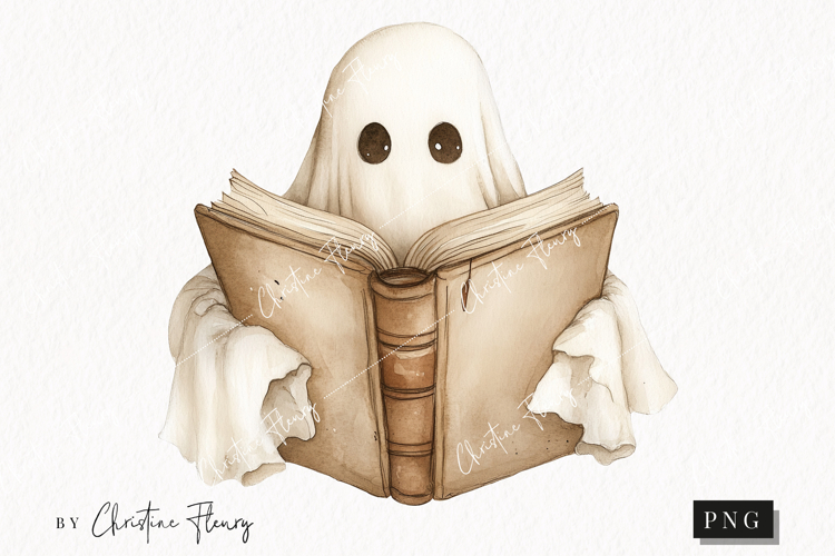 Cozy Halloween Ghost Reading | Halloween PNG