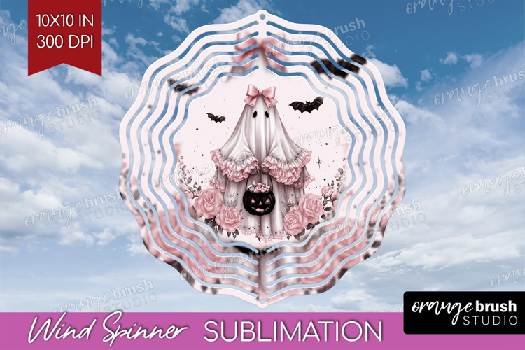 Ghost Cute Wind Spinner Sublimation PNG Pink Halloween Round