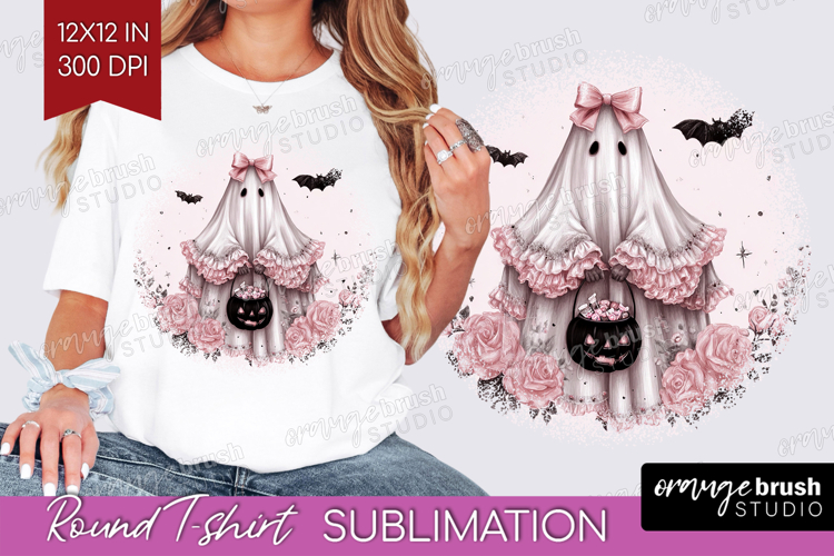 Ghost Cute Round Tshirt Background Pink Halloween PNG