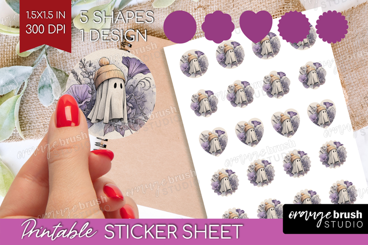 Cute Ghost Round Sticker - Spooky Halloween Printable Sheet