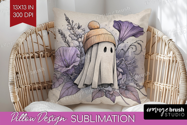 Cute Ghost Pillow Sublimation - Spooky Halloween Pillow PNG