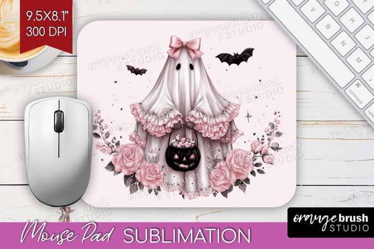 Ghost Cute Mouse Pad Sublimation Pink Halloween Mousepad PNG