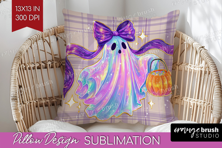 Cute Ghost Pillow Sublimation - Spooky Halloween Pillow PNG