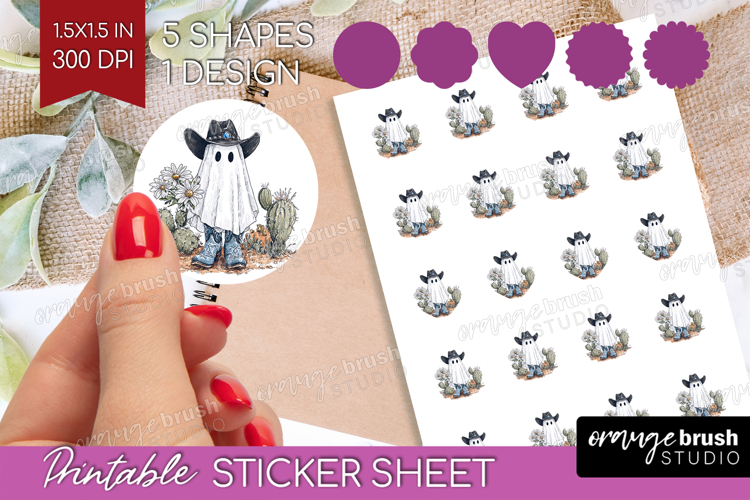 Cute Ghost Round Sticker - Spooky Halloween Printable Sheet