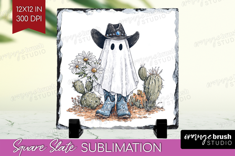 Cute Ghost Slate PNG - Spooky Halloween Square Slate