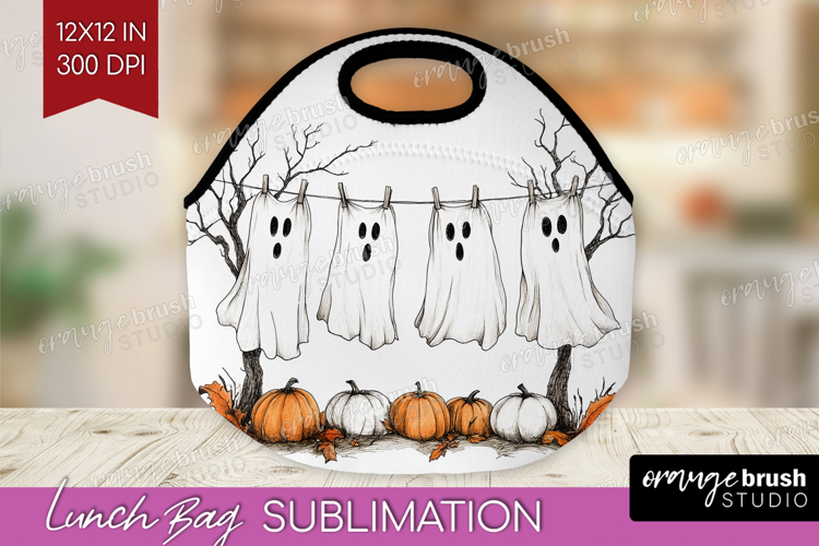 Cute Ghost Lunch Bag - Spooky Halloween Lunch Bug PNG