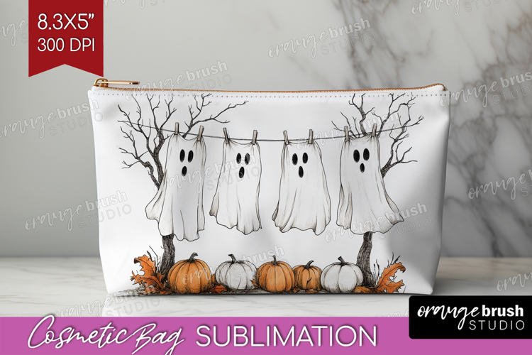 Cute Ghost Cosmetic Bag - Spooky Halloween Makeup Bag PNG