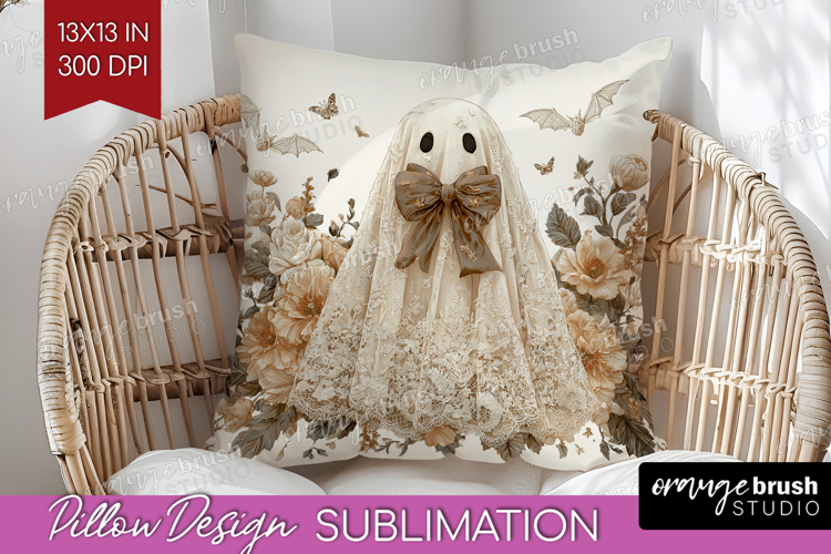 Cute Ghost Pillow Sublimation - Spooky Halloween Pillow PNG