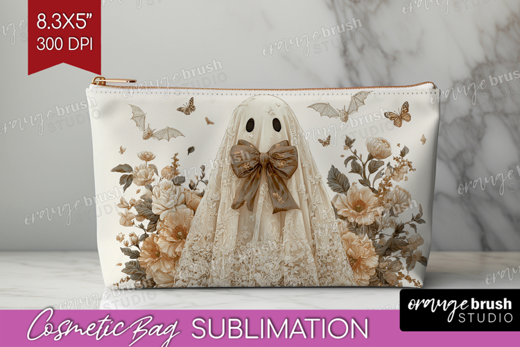 Cute Ghost Cosmetic Bag - Spooky Halloween Makeup Bag PNG