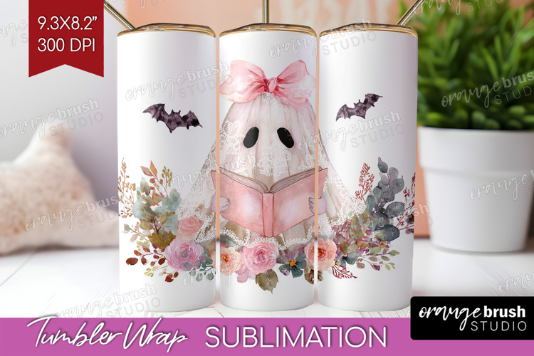 Cute Ghost Tumbler Wrap - Spooky Halloween Tumbler PNG