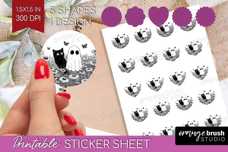 Cute Ghost Round Sticker - Spooky Halloween Printable Sheet