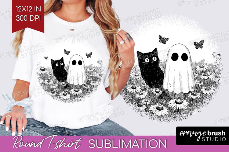 Cute Ghost Round Tshirt Background - Spooky Halloween PNG