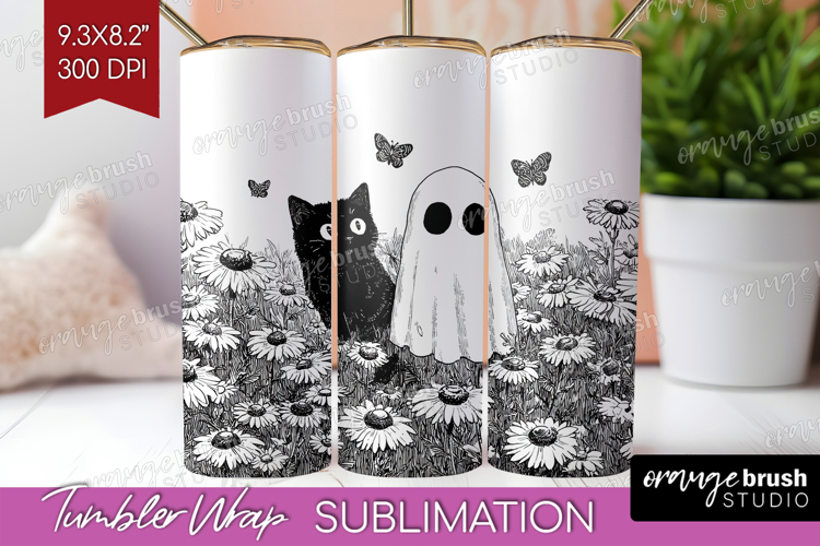 Cute Ghost Tumbler Wrap - Spooky Halloween Tumbler PNG