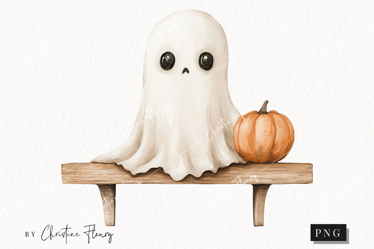 Cozy Halloween Ghost on Shelf | Halloween PNG