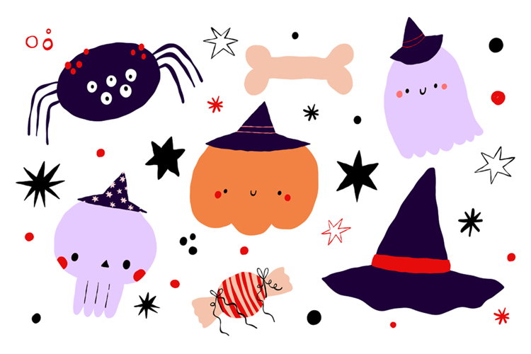 Halloween Clipart Hand Drawn Autumn Horror PNG JPG