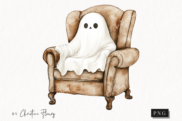Cozy Halloween Ghost on Chair | Halloween PNG